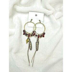 NEW Free People Winona Hoops In Brass Red Jasper Bohemian Western Boho Dangles